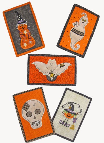 Halloween pumpkin ghost bat and skull applique embroidery digitizing design