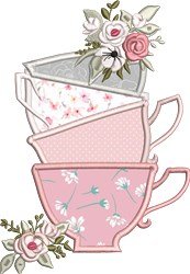 Stacked floral teacups applique embroidery digitizing design