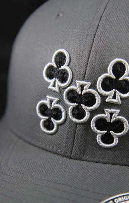 Club suit embroidery on a grey cap, cap and hat embroidery digitizing sample