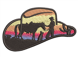 Cowboy hat sunset scene cap embroidery digitizing sample