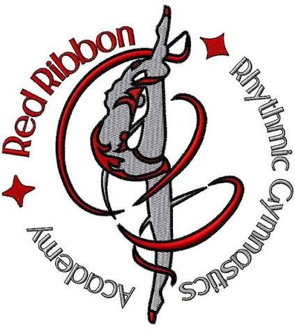 Red Ribbon Rhythmic Gymnastics Academy logo embroidery punching and digitizing sample