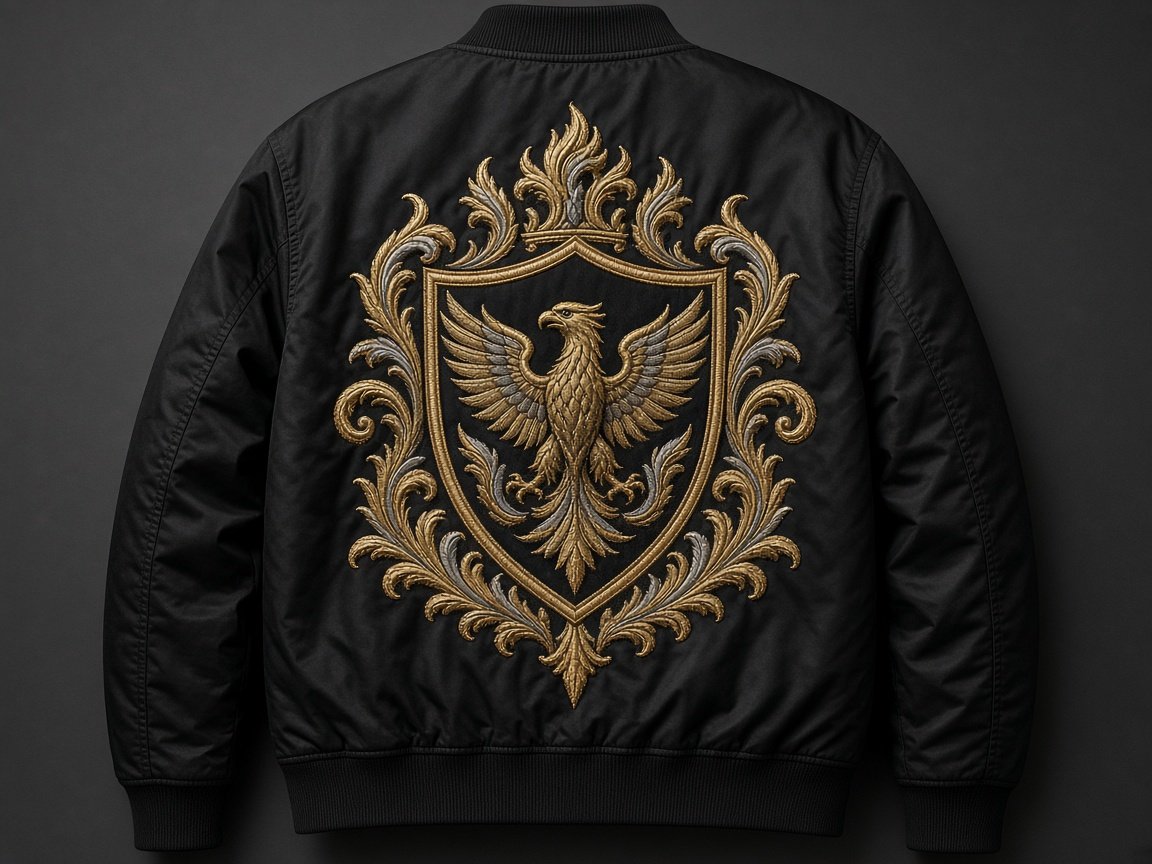 Large jacket-back embroidery punch on a bomber