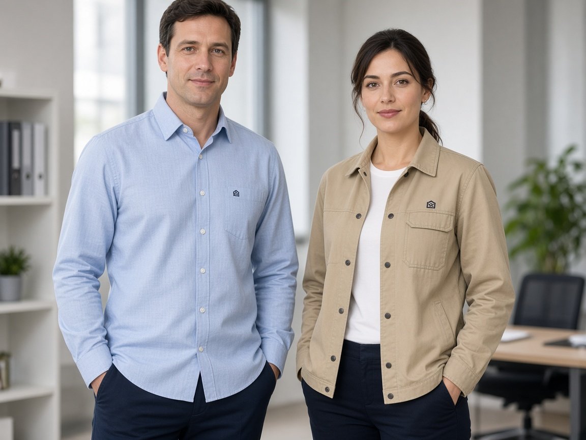 Corporate oxford and work jacket with embroidered left-chest marks