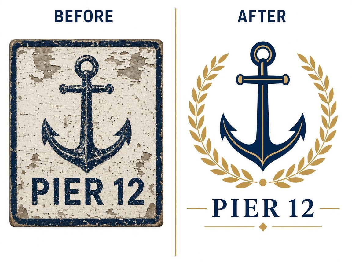 Pier 12 anchor logo before painted sign and after vector