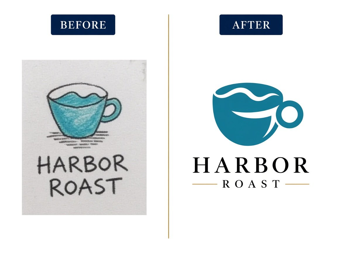 Harbor Roast logo before raster and after clean vector