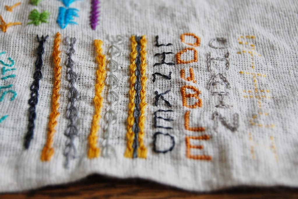 Linked chain stitch embroidery sample for custom digitizing