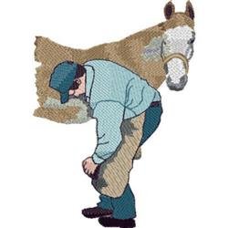 Man carrying a horse jacket back embroidery digitizing design