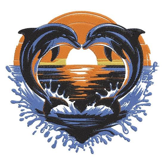 Dolphin sunset jacket back embroidery digitizing design