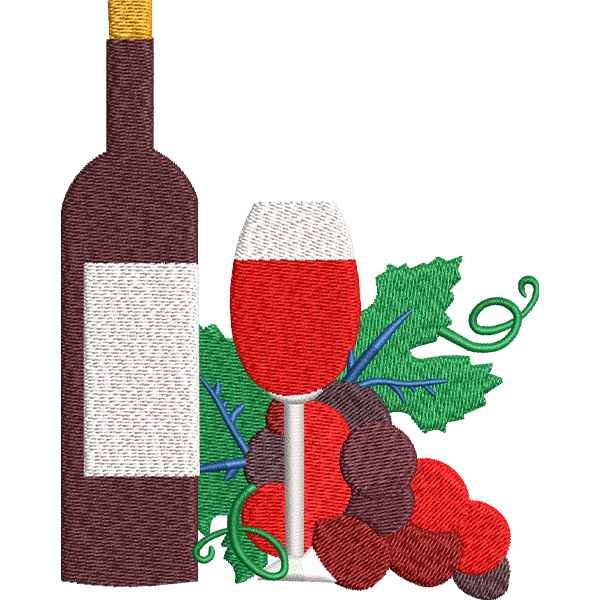Wine bottle and glass left chest embroidery digitizing sample