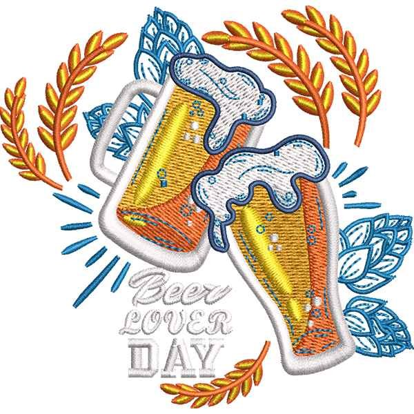 Beer Lover Day glasses left chest embroidery digitizing design