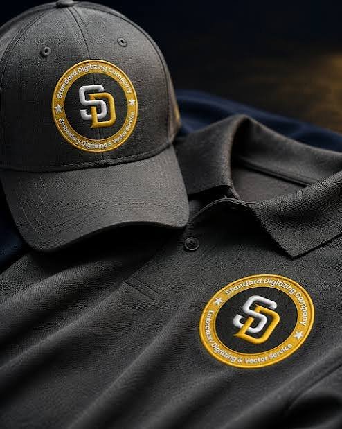 Polo and cap logo left chest embroidery digitizing sample