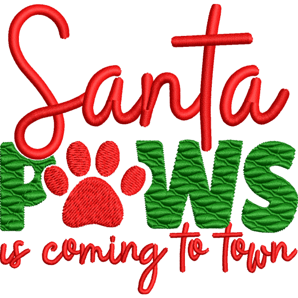Santa Paws is coming to town small lettering embroidery digitizing sample