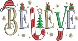 Believe holiday lettering small lettering embroidery digitizing sample