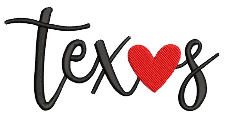 Texas heart script small lettering embroidery digitizing sample