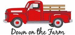 Down on the Farm red truck logo embroidery digitizing
