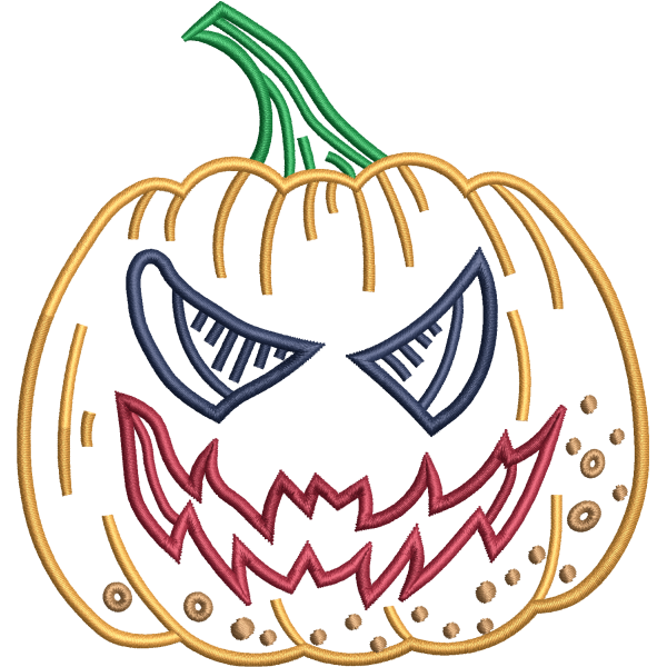 Halloween pumpkin monster logo embroidery digitizing sample