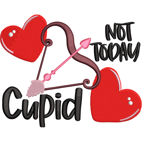 Not Today Cupid hearts logo embroidery digitizing design
