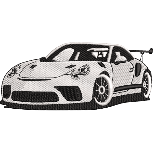 White sports car logo embroidery digitizing design