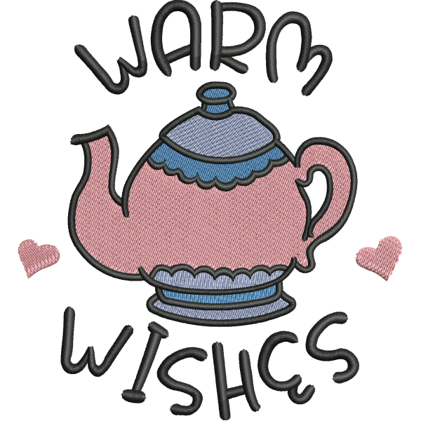 Warm Wishes teapot logo embroidery digitizing sample