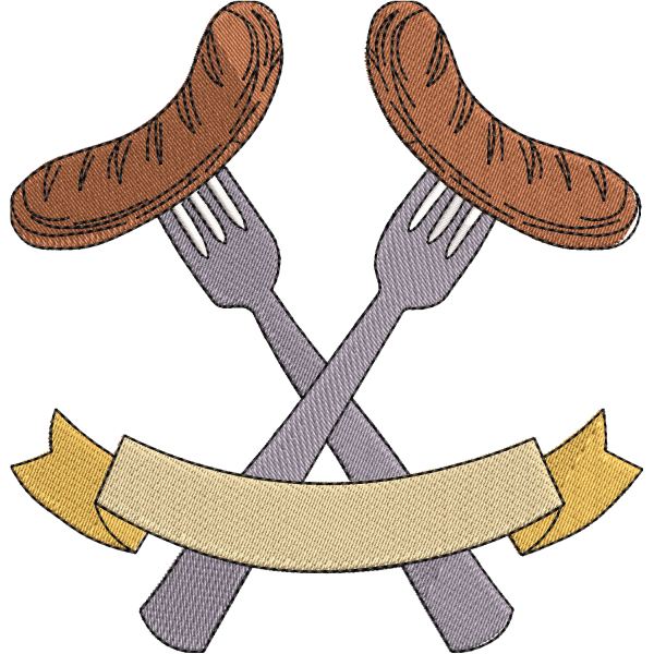 Crossed sausages on forks logo embroidery digitizing sample