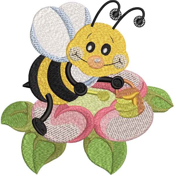 Bee on a flower logo embroidery digitizing design