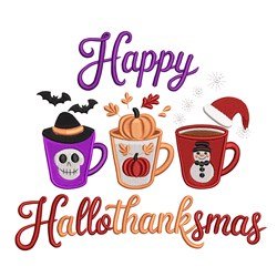 Hallothanksmas holiday mug logo embroidery digitizing