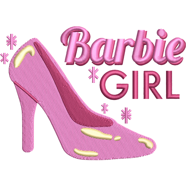 Barbie Girl neon heel logo embroidery digitizing design