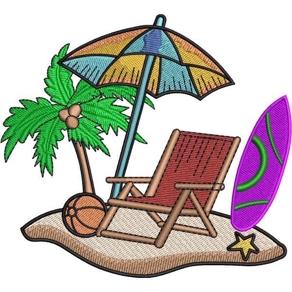Beach chair and umbrella logo embroidery digitizing design