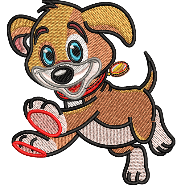 Puppy with a ball logo embroidery digitizing sample