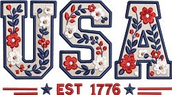 USA EST 1776 floral letter logo embroidery digitizing