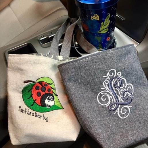 Ladybug tote and script LS bag monogram embroidery digitizing sample