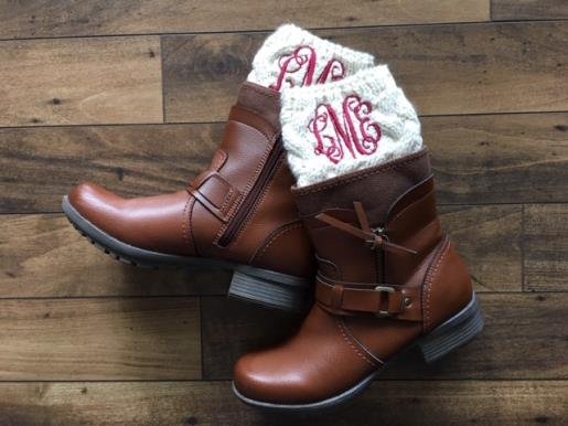 Pink sock monograms tucked in boots monogram embroidery digitizing design