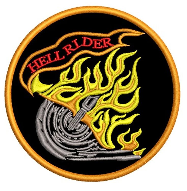 Hell Rider flame patch embroidery digitizing sample