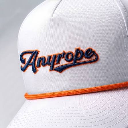 Anyrope script on a white cap 3D puff embroidery digitizing design